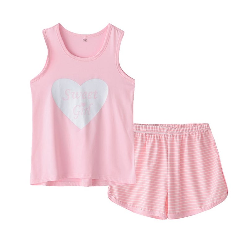 MyFav Big Kids Girls Sleeveless Sleepwear Hearts Shape Striped Pajama Nightgown (as1, age, 8_years, Pink) - Image 1